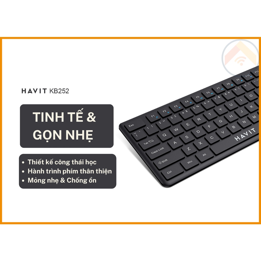 Bàn phím văn phòng có dây HAVIT KB252 Full-size 108 phím Cổng USB 1.5m Đen