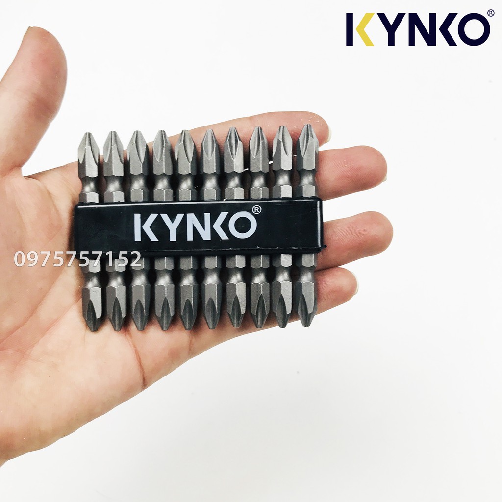 Bộ 10 mũi vít ngắn PH2 65mm Đài Loan KYNKO 2 đầu 4 cạnh mũi bắt vít bake nam châm từ tính thép Carbon độ cứng cao 6.35mm