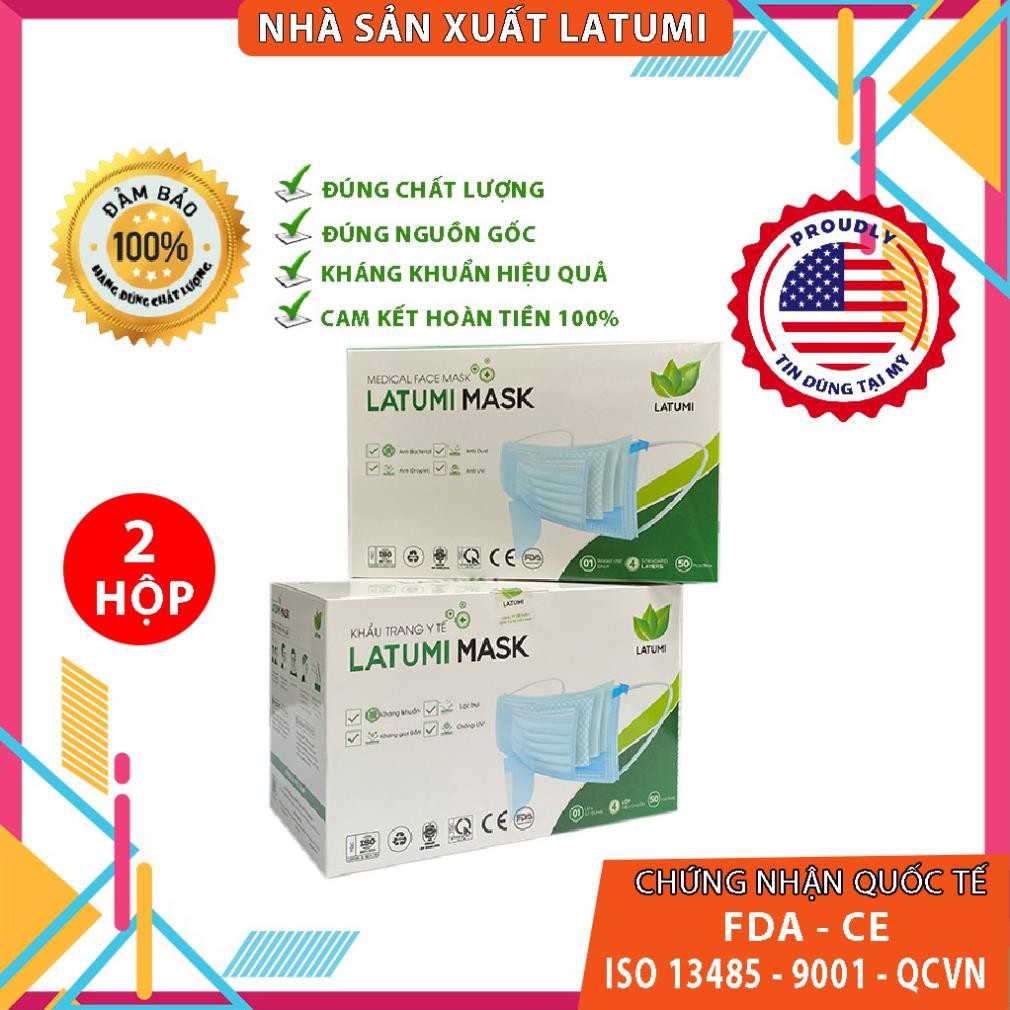 [COMBO 2 HỘP] Khẩu Trang Y Tế 4 Lớp Lọc Khuẩn 99% Cao Cấp LATUMI Phòng Chống Vi Khuẩn Qua Đường Hô Hấp [ Chính Hãng ]