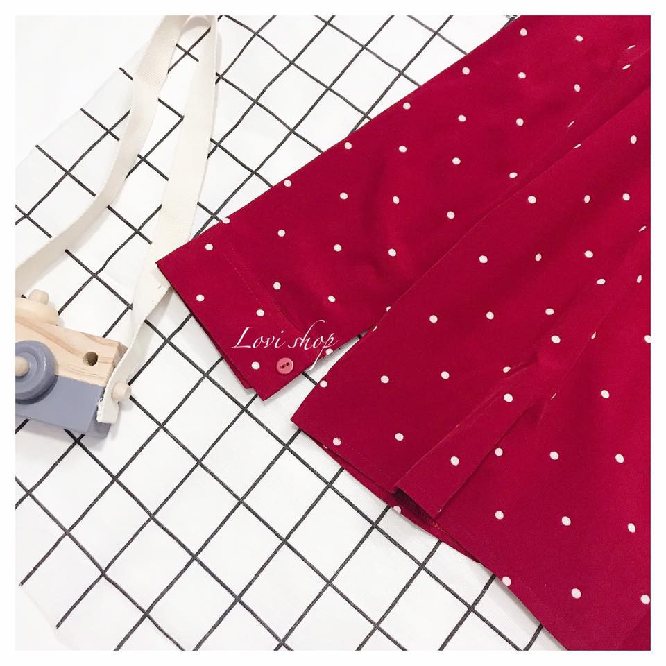 LOVI SHOP- Áo sơ mi bi đỏ tay dài siêu basic