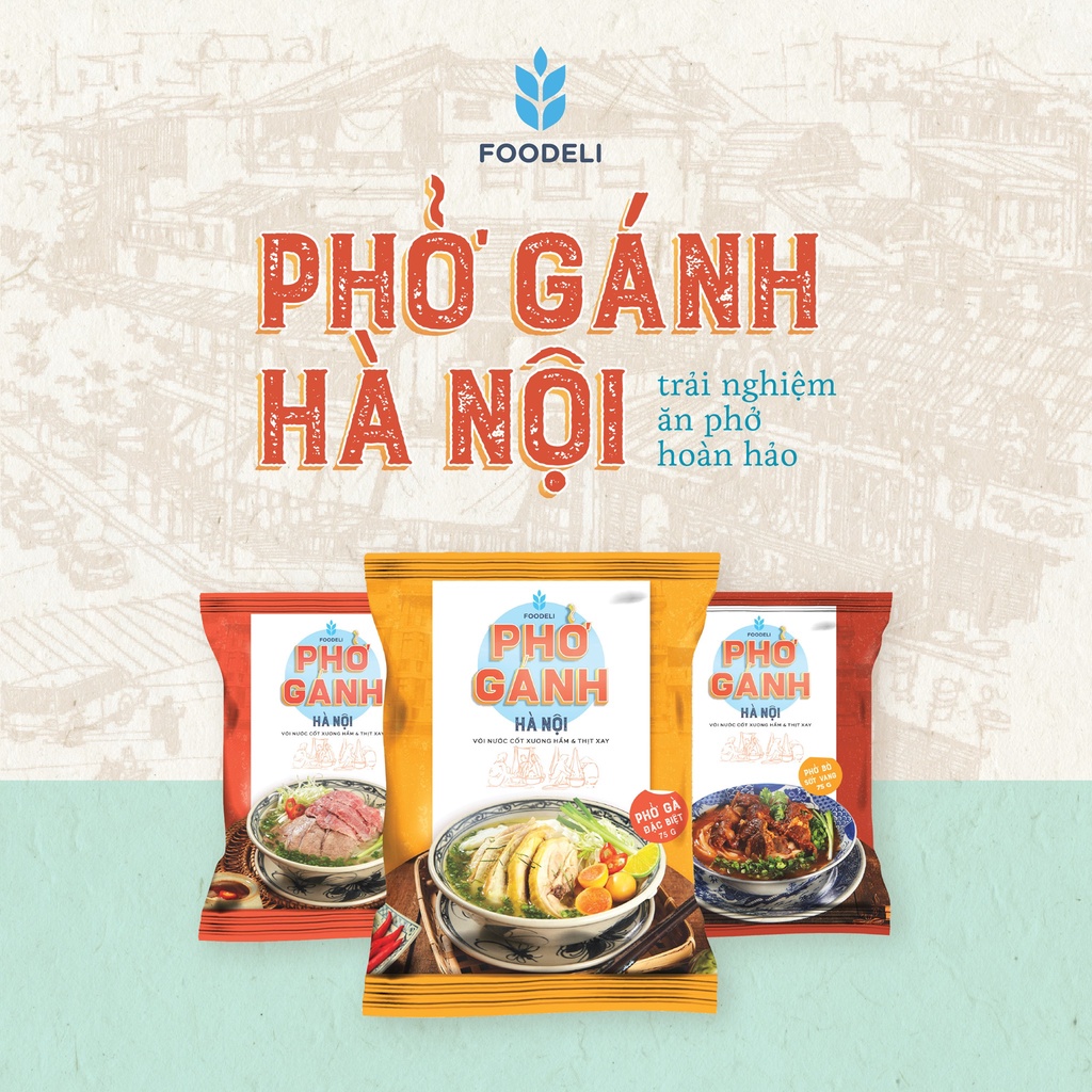 Combo 10 gói Phở gánh Hà Nội ăn liền Foodeli ( Phở bò, Phở gà, Phở bò sốt vang ) gói 75gr | BigBuy360 - bigbuy360.vn