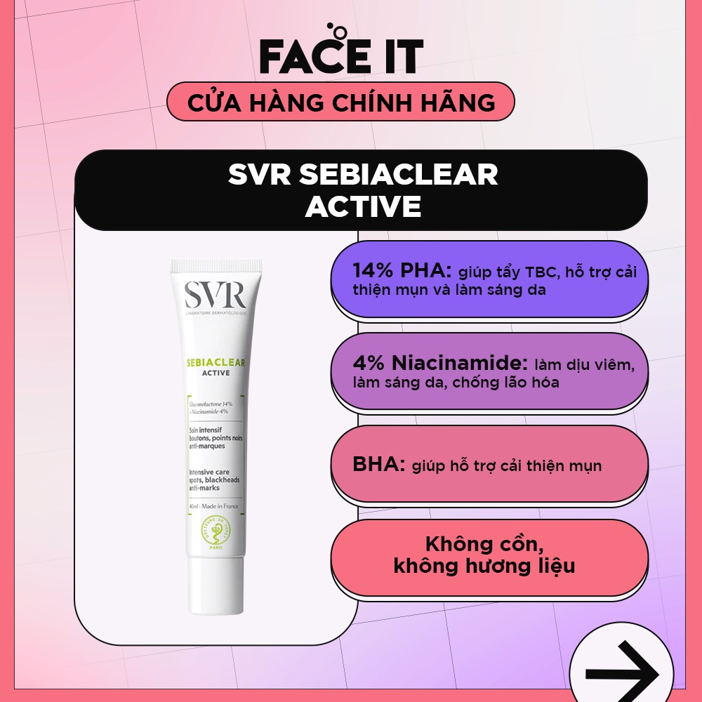 SVR Sebiaclear Active - Kem giảm khuyết điểm và loại bỏ dầu 40ml