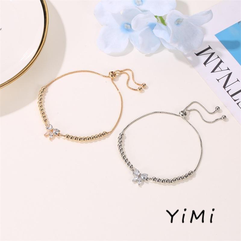 [mo] Lắc Tay Đính Đá Zircon Nhỏ Nhắn Xinh Xắn Có Thể Điều Chỉnh Cho Học Sinh