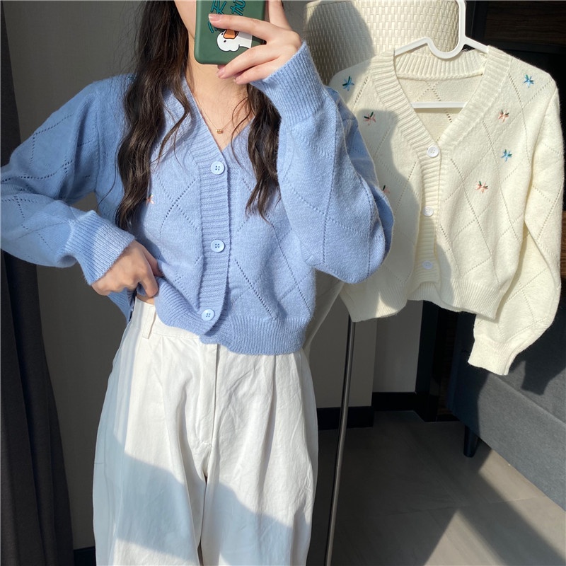 V-neck Long-sleeve Top Cardigan for Women's Fashion