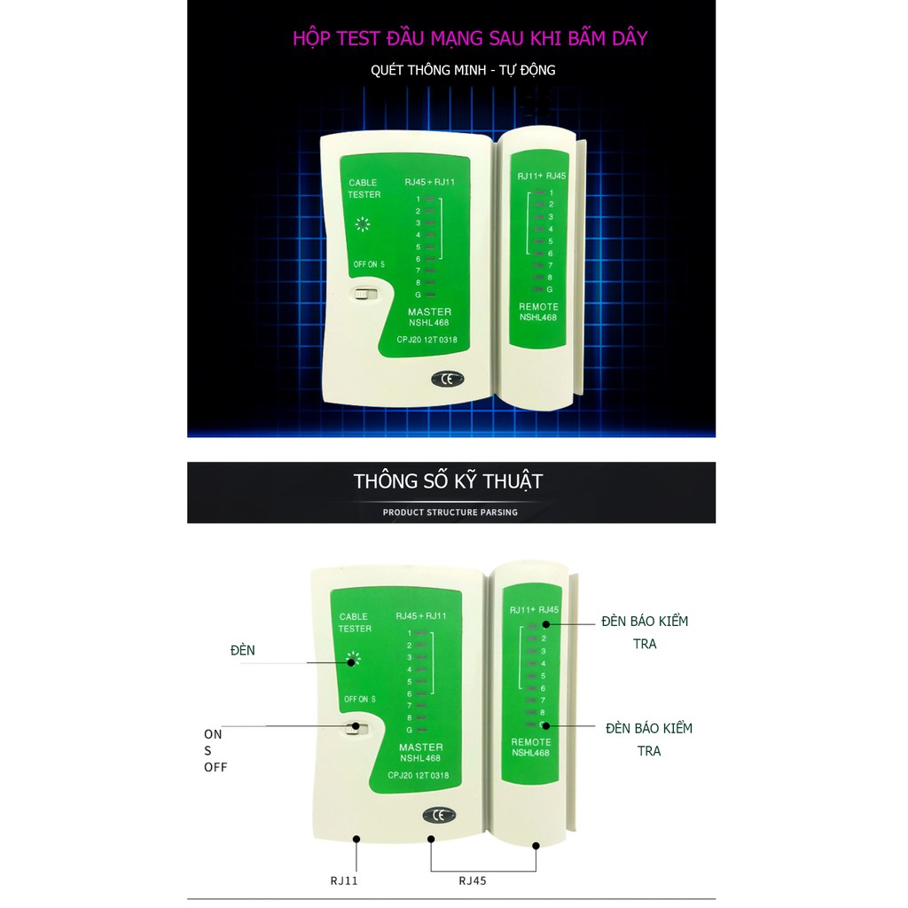 Kìm bấm mạng đa năng (kềm cắt, tuôt, bấm) với chất liệu thép các bon, tặng kèm kéo cắt vàng - Một sản phẩm của Tuosen