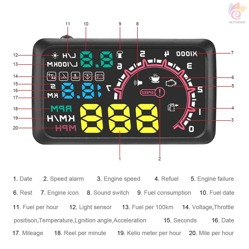 Hệ Thống Cảnh Báo Tốc Độ Hud 5.5 "Km / H & Mph Obd2 Cho Xe Hơi