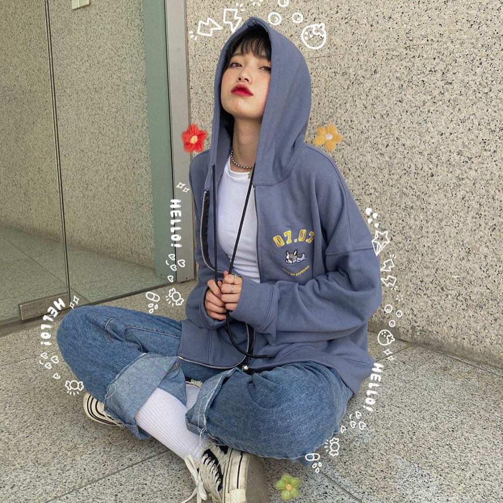 Áo Khoác Hoodie Nỉ Form Rộng (Free Shipping) Áo Khoác Nỉ Ulzzang Nữ Xanh Đen 735