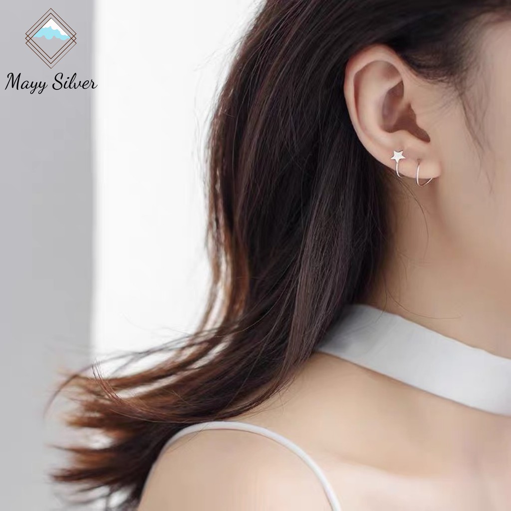 Bông tai bạc nữ Mayy Silver, khuyên tai bạc xoắn có đính sao cá tính - Star