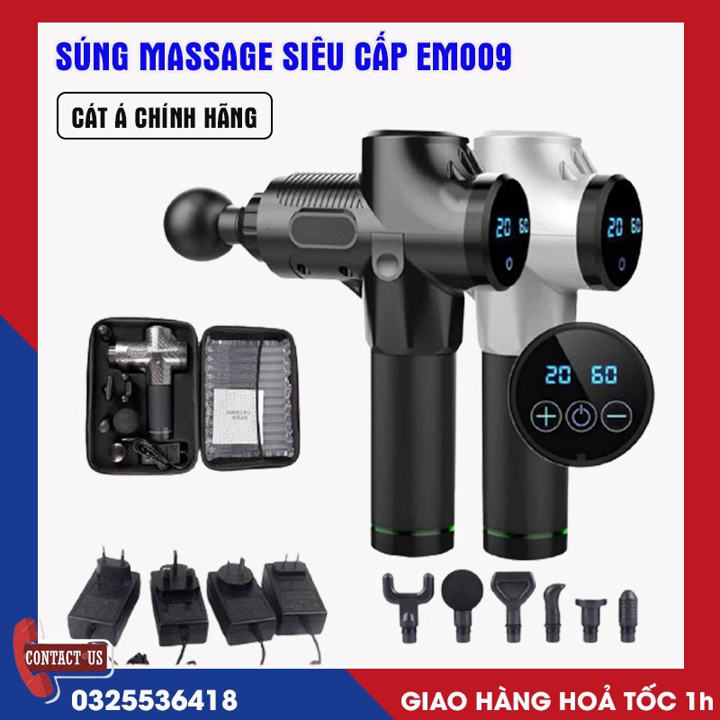 [BH Chính Hãng] Súng Massage Cầm Tay 6 đầu, 30 mức độ rung Cát Á EM009 - Thiết bị massage trị liệu - Điều trị căng cơ