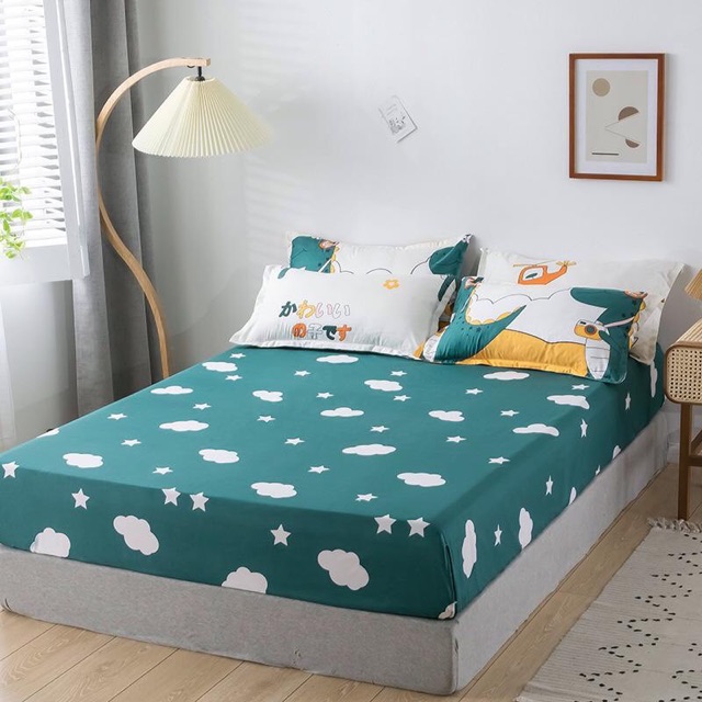 Bộ chăn ga cotton poly Emmidecor - mẫu khủng long nghe nhạc