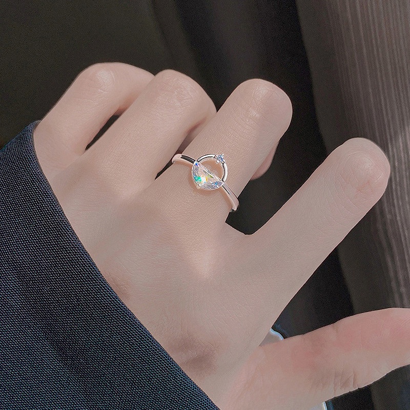 Nhẫn Hở Mạ Bạc 925 Đính Đá Zircon Thời Trang Phong Cách Hàn Quốc Cho Nữ