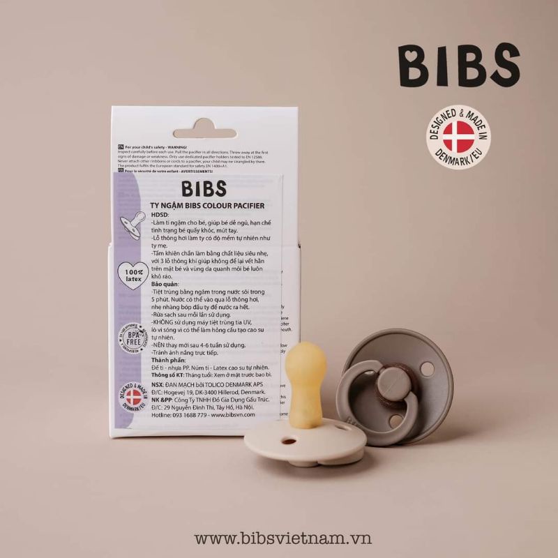(Tặng kèm hộp đựng)Ti Giả Bibs Colour CAO SU LATEX Đan Mạch Chính Hãng - Ti ngậm cho bé sơ sinh