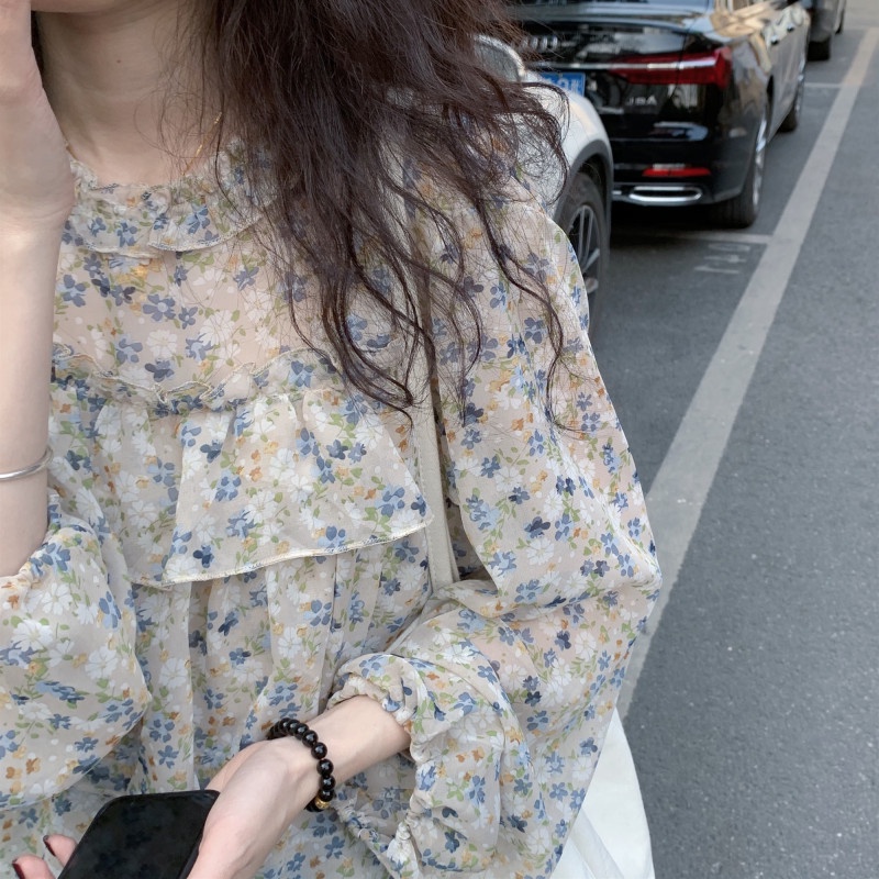 Áo Voan Dài Tay In Hoa Với Thiết Kế Dáng Rộng Xinh Xắn Theo Phong Cách Hàn Quốc | BigBuy360 - bigbuy360.vn