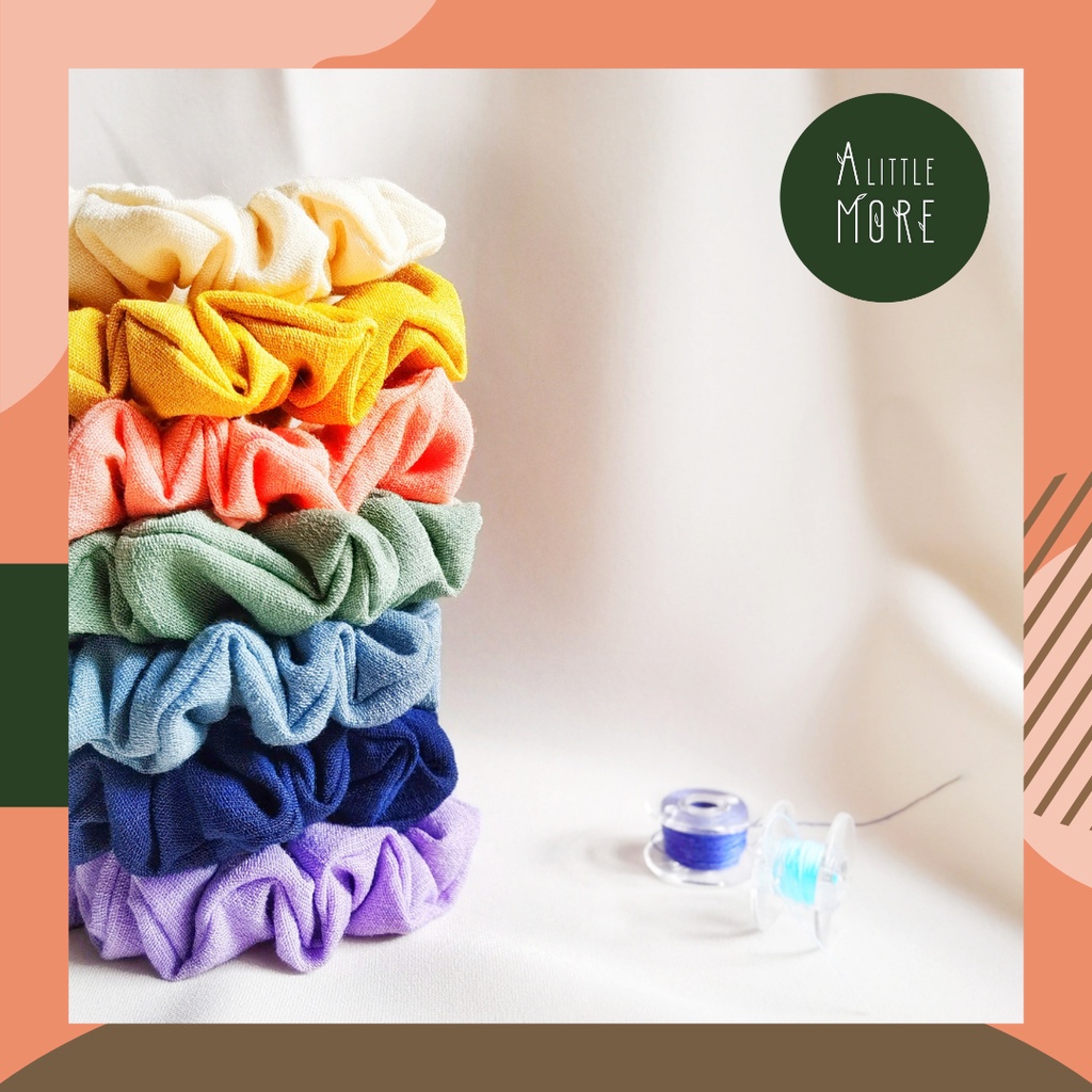 Dây Buộc Tóc Scrunchies Mini AlittleMORE Nhỏ Xinh Linen Màu Pastel Vintage Cột Tóc Đẹp Dễ Thương