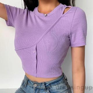 Áo Croptop Màu Tím Đính Nút (Size S / M / L)
