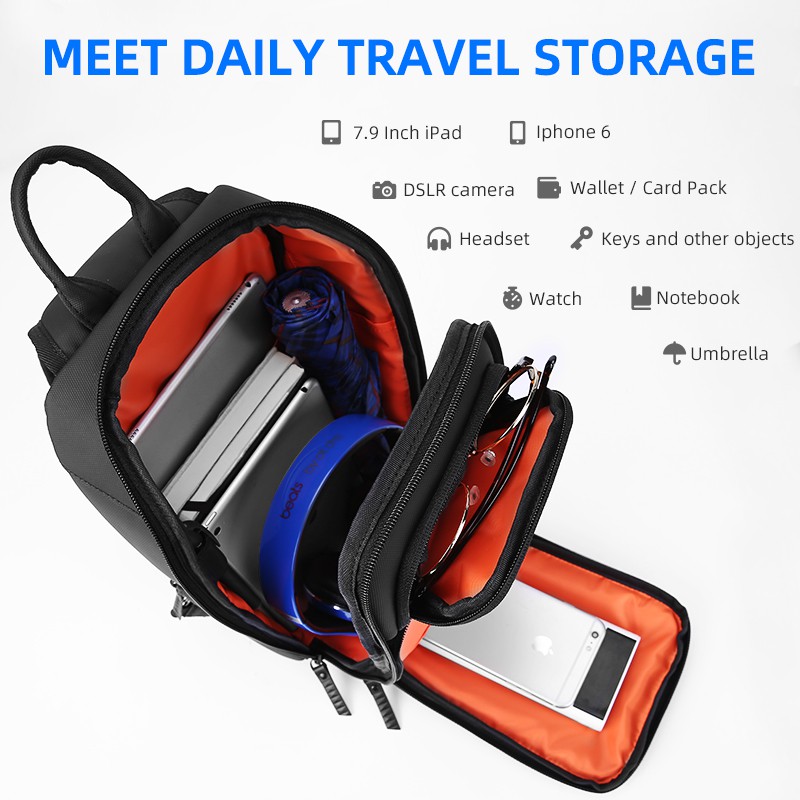 Fenruien men's messenger bag fashion waterproof Oxford USB charging chest bag business daily travel bag