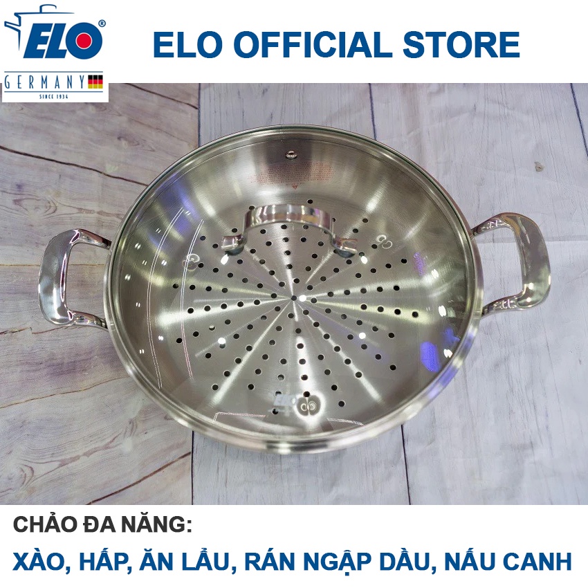 Chảo xào Inox sâu lòng Elo Multiwok 28cm có vỉ hấp 3 lớp đúc liền khối
