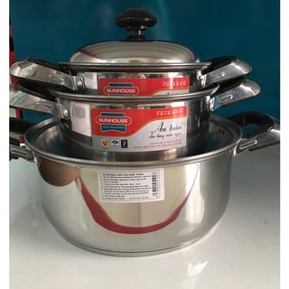 BỘ NỒI INOX 3 ĐÁY SUNHOUSE SH333