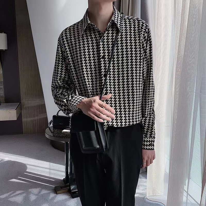 Áo sơ mi tay dài họa tiết sọc thời trang Hàn Quốc dành cho nam