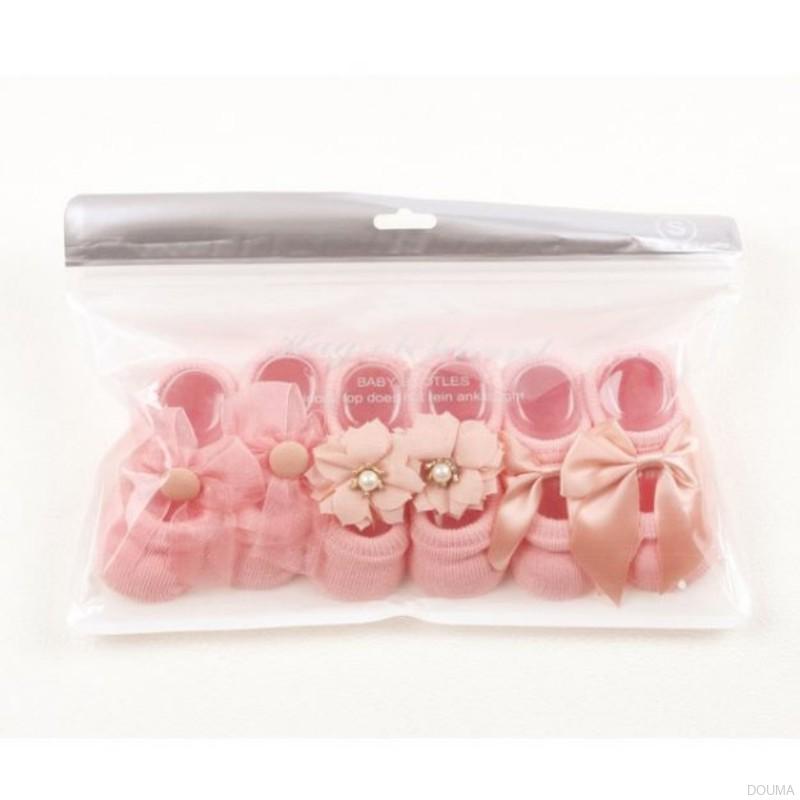 Set 3 đôi tất chống trượt đính nơ dễ thương dành cho bé gái sơ sinh