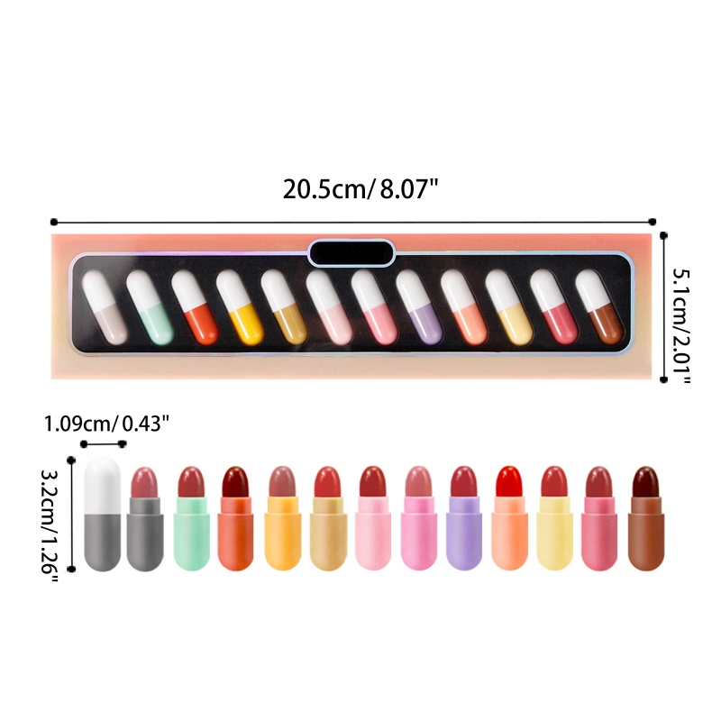 Set 12 Thỏi Son Sáp Nhung Lì Lâu Trôi Thiết Kế Hình Viên Thuốc Mini YOUYO