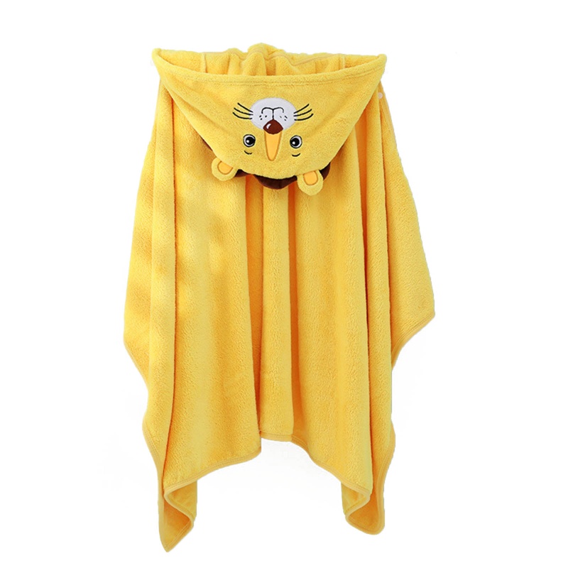 Khăn Tắm Lông Cừu San Hô Quấn Em Bé Có Nón Kiểu Hoạt Hình Dễ Thương