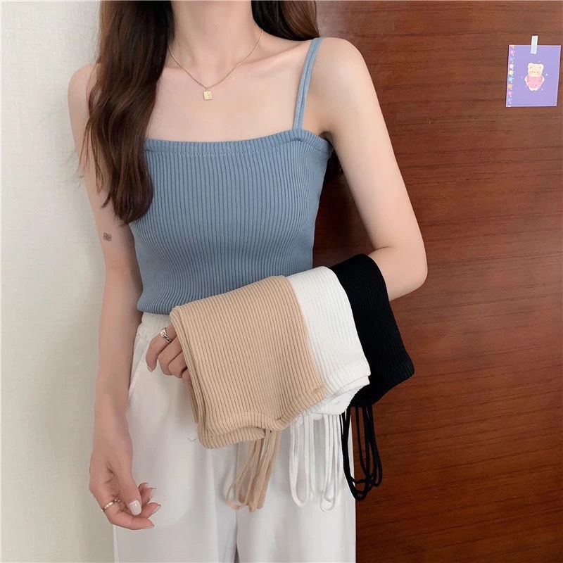 Áo Croptop Sát Nách Vải Lụa Lạnh Dáng Ôm Thời Trang Mùa Hè Cho Nữ