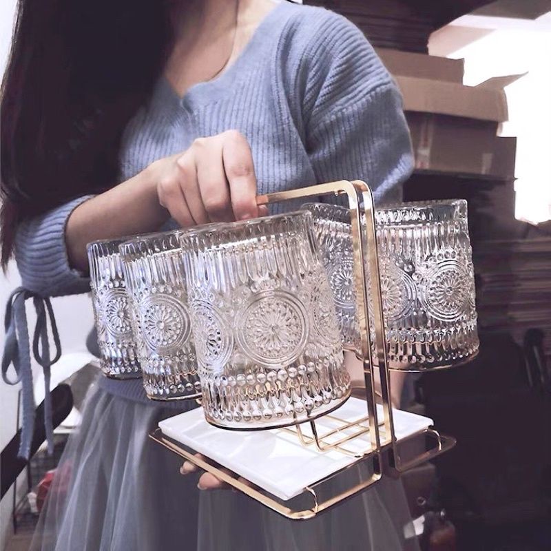 [Ảnh thật] Kệ cắm cốc inox chống gỉ mạ vàng cao cấp - Kèm bộ hứng nước tiện dụng