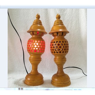 BỘ ĐÔI ĐÈN THỜ phong thủy GỖ HƯƠNG, đã KÈM BÓNG thờ - LOẠI CAO 36CM