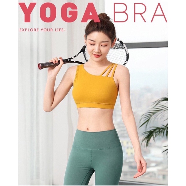 Áo bra thể thao lệch vai 3 dây tập gym yoga nữ