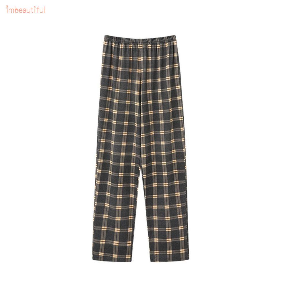 Quần dài mặc nhà vải cotton mỏng dáng rộng kẻ sọc ca rô thời trang mùa thu cho nam