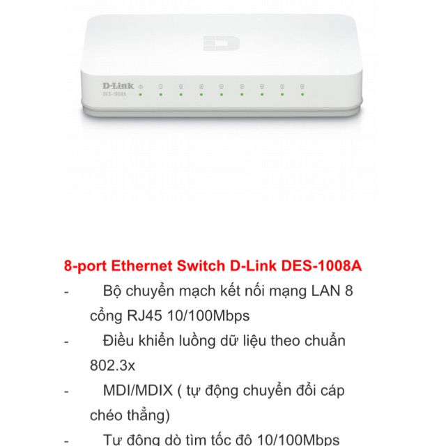 bộ chia 8 cổng mạng switch dlink DES 1008A