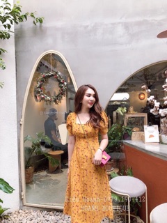 ĐẦM LỤA CHERRY CỔ VUÔNG
