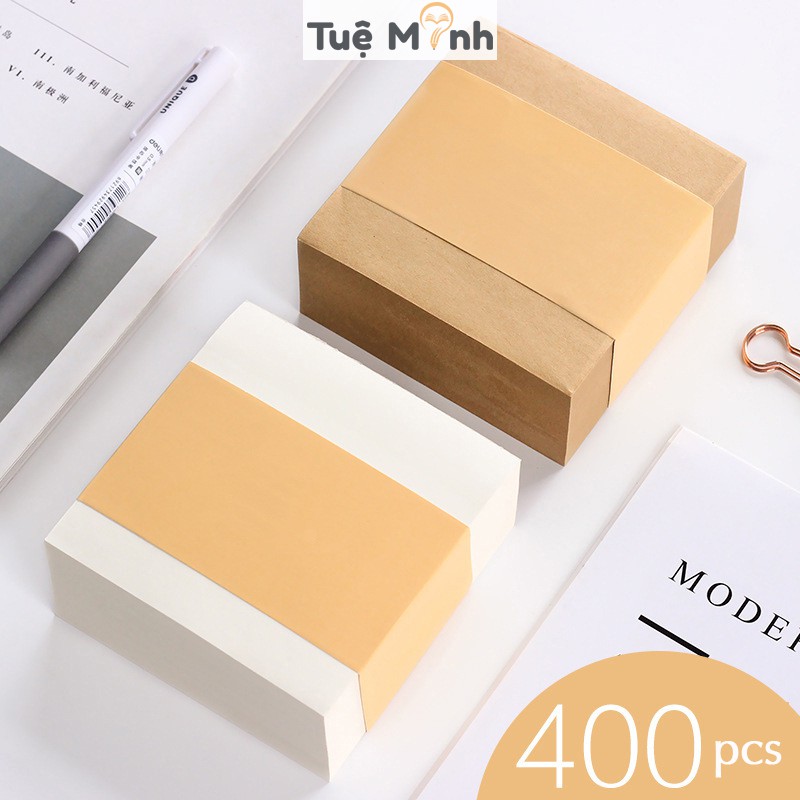 Set 400 tờ giấy note ghi chú màu kraft trơn 10x10cm siêu dày NO10