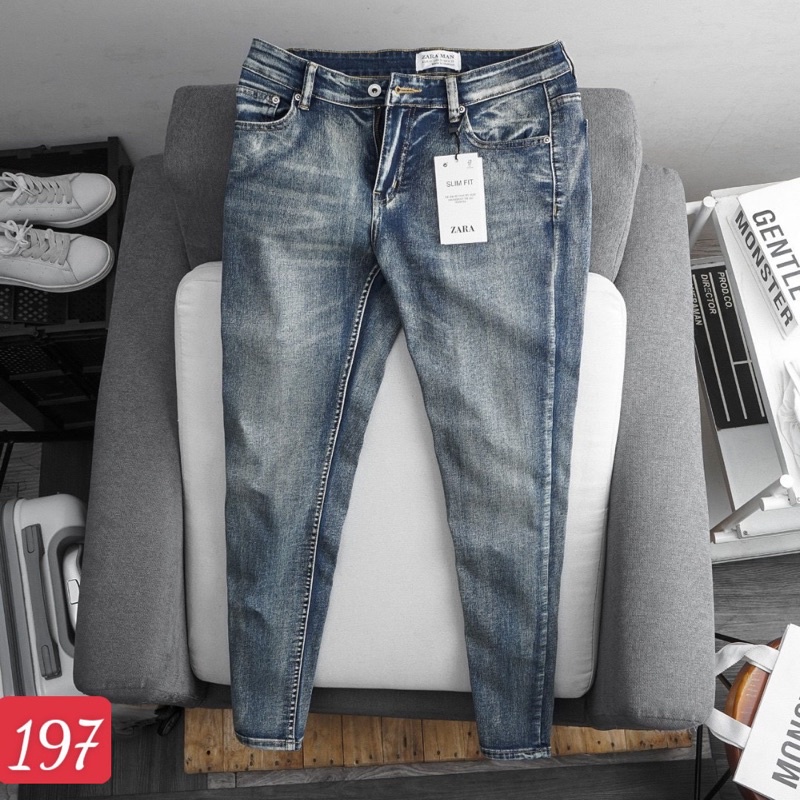 Quần jean nam xuất dư ống ôm co giãn màu xanh  slimfit VNXK xịn