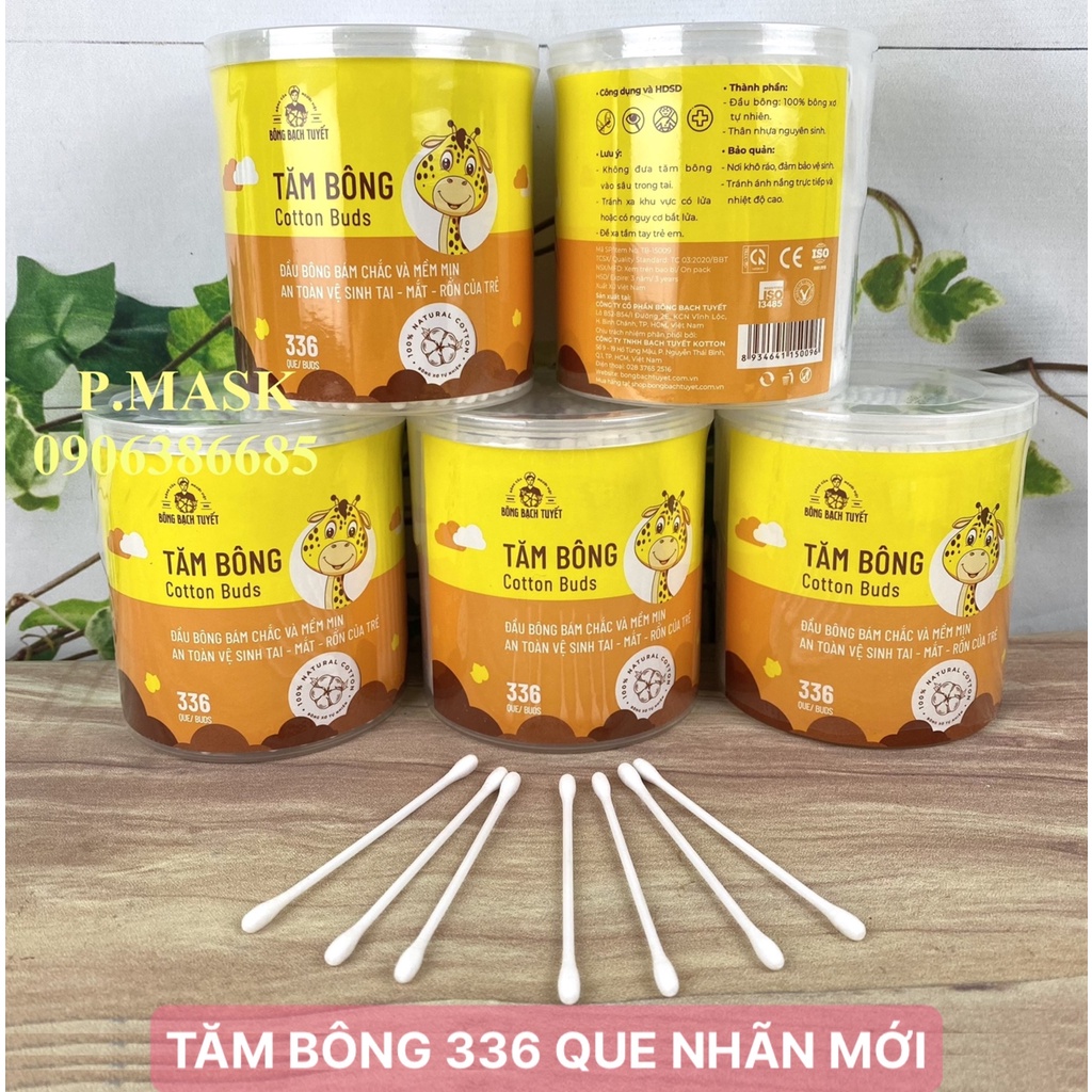 Tăm Bông Cho Bé 336 Que Hộp Tròn Xoay Merigo Bông Bạch Tuyết