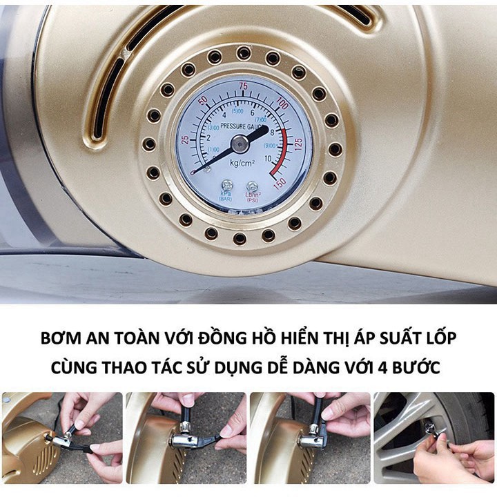 Máy hút bụi cầm tay,máy hút bụi mini 12v đa năng 4 in 1 công suất 120w đèn chiếu sáng đồng hồ đo áp suất lốp ô tô