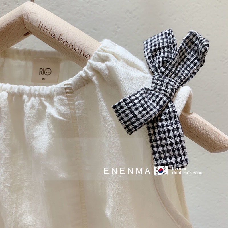 Áo Thun Cotton Lanh Dáng Rộng Không Tay Đính Nơ Phong Cách Nhật Hàn Thời Trang Mùa Hè Năm 2021 Cho Bé Gái