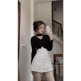 áo len tăm cổ v phối