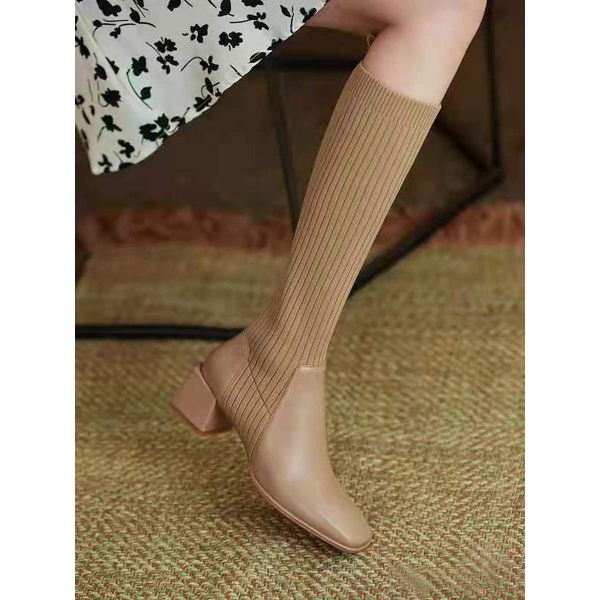 Giày bốt len mũi vuông đế 5p