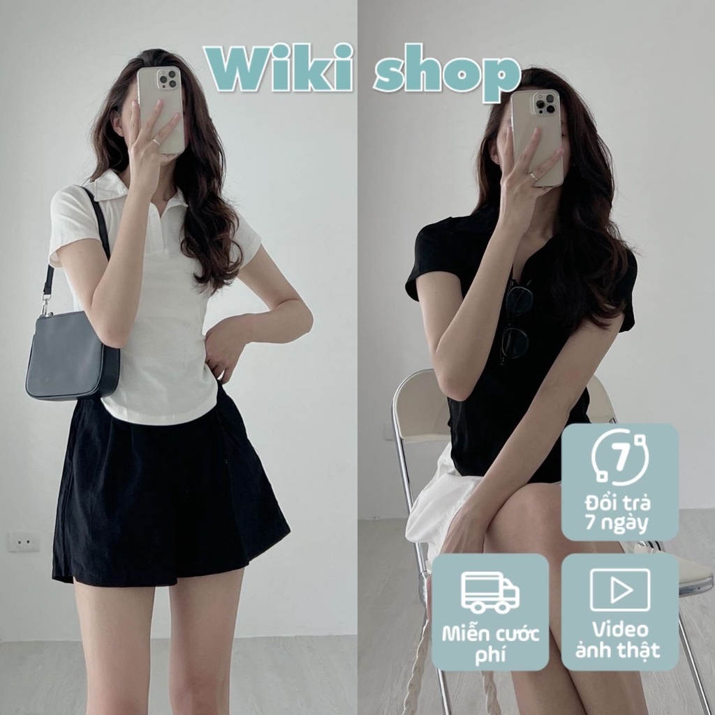 Set bộ đồ nữ áo thun croptop dáng lửng đuôi tôm phối quần sooc trắng đen freesize Wikishop phom rộng basic thể thao C919