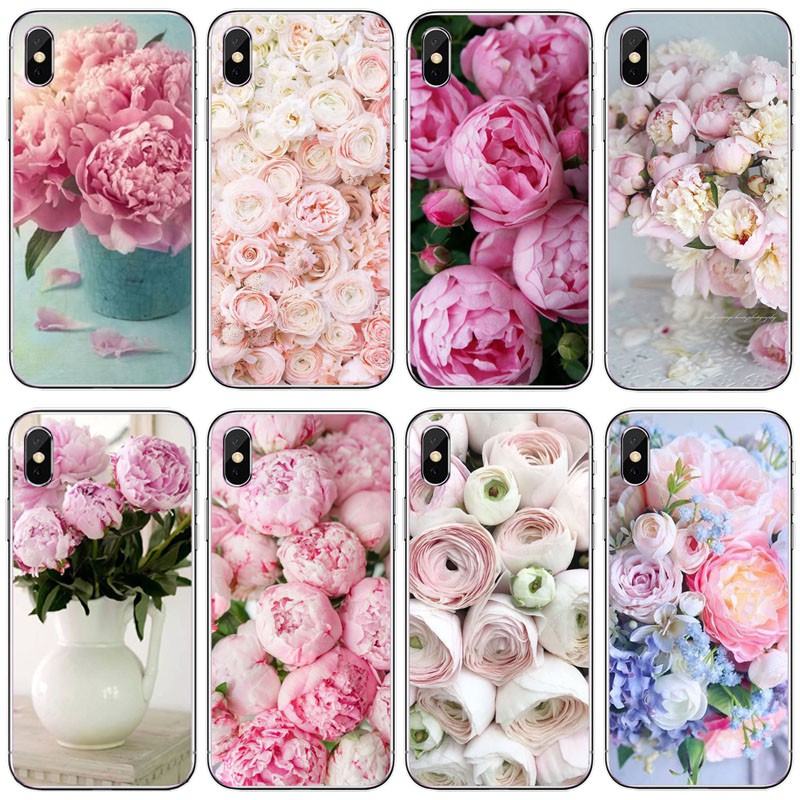 Ốp Điện Thoại TPU Dẻo Họa Tiết Hoa Mẫu Đơn Màu Hồng Cho iPhone 11Pro MAX 8 7 6 6S Plus X XS MAX 5 5S SE XR 10