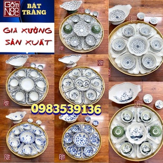 Sale bộ bát đĩa hoa mặt trời, khay gỗ, đồ thờ cúng gốm sứ cao cấp bát tràng