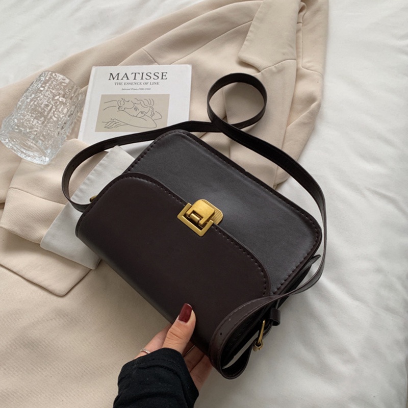 Túi đeo chéo có khóa phong cách retro đơn giản cho nữ