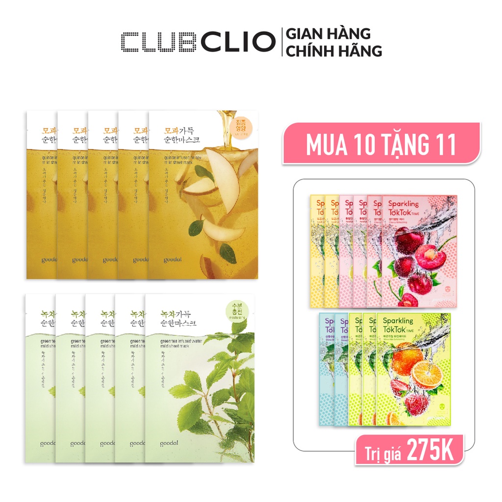 Combo 10 mặt nạ Goodal (5 mặt nạ chiết xuất trà xanh + 5 mặt nạ chiết xuất mật ong) 23mlx10