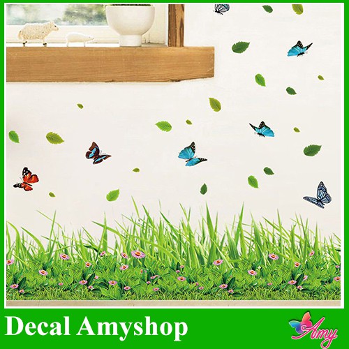 Decal dán chân tường ⚡ FREESHIP ⚡ hoa cỏ xanh DCT025 - PVC vinyl