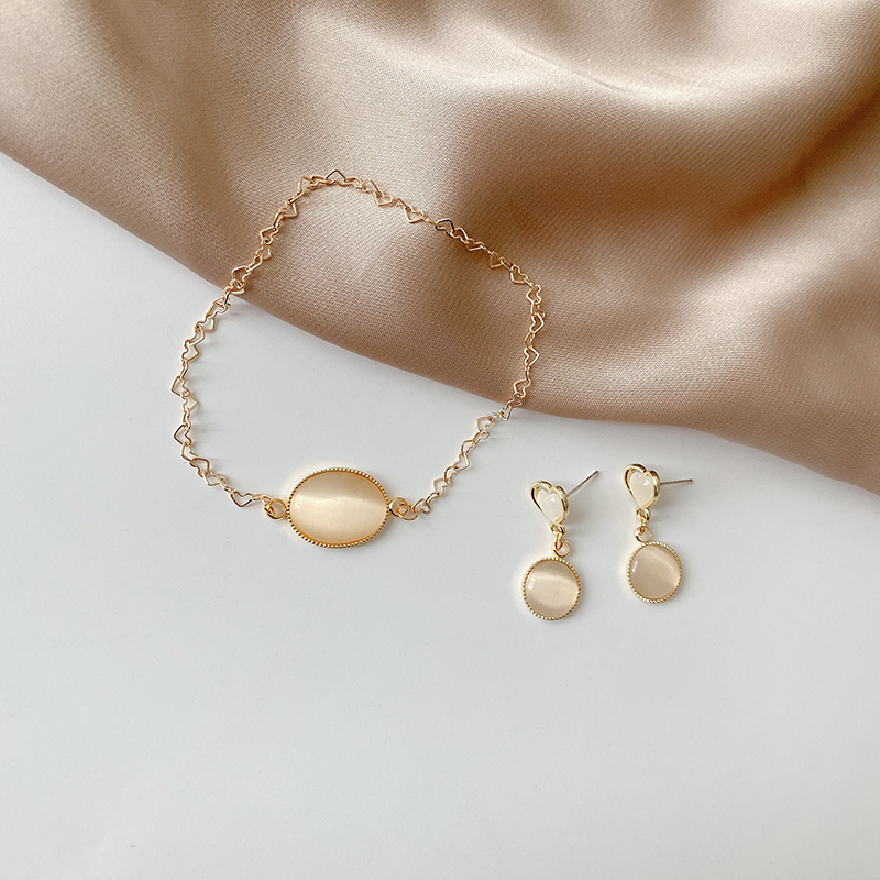 Bông Tai Hình Tròn Đính Đá Opal 14K Phong Cách Retro Nhật Bản diy