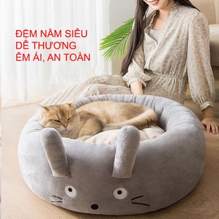 Đệm nằm cho chó mèo hình tròn cao cấp, dày, êm, kiểu dáng đáng yêu ngộ nghĩnh