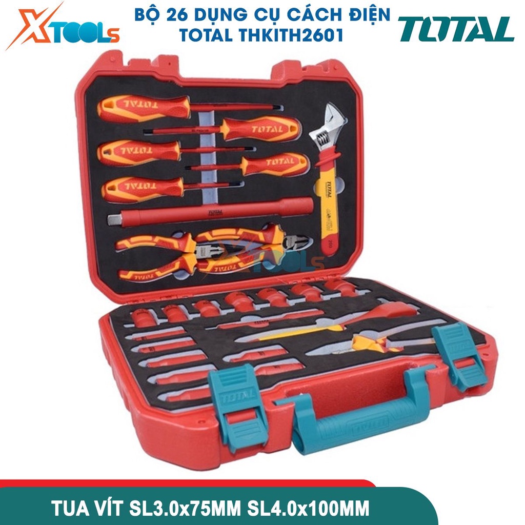 Bộ 26 công cụ cách điện TOTAL, công cụ cách điện có Chứng nhận 1000V, VDE / GS chất liệu hợp kim [CHÍNH HÃNG][XTOOLS]