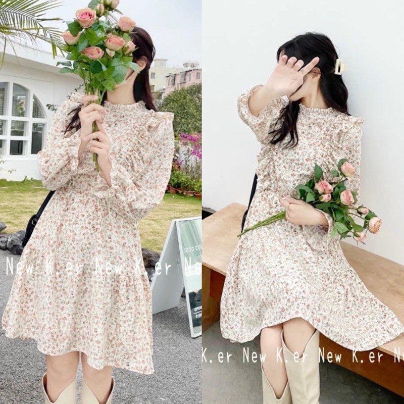 Váy hoa nhí Chiffon cao cấp kiểu dáng vintage Hàng Quảng Châu loại đẹp- Đầm ulzzang lụa Đẹp